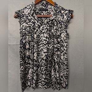 INC International Concepts Black + White Abstract Blouse